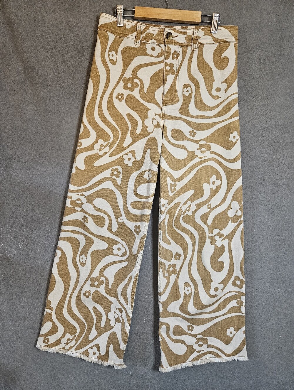 Billabong Women's Free Fall High-Waist Pants Size 29 Wide-Leg Brown Floral Frye